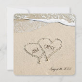 Paar van Beach Hearts Wedding Invite Kaart (Voorkant)