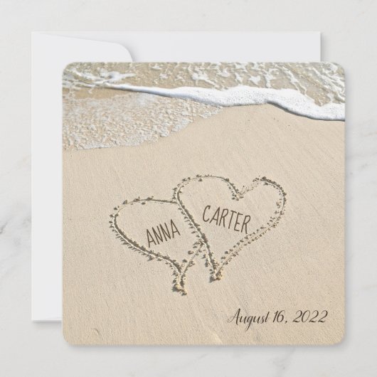 Paar van Beach Hearts Wedding Invite Kaart (Voorkant)