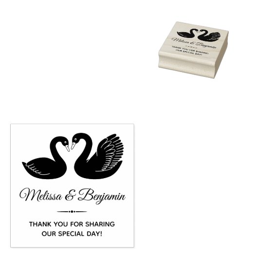 Paar van Black Swans Bruiloft Dank u Rubberstempel (Gestempeld)