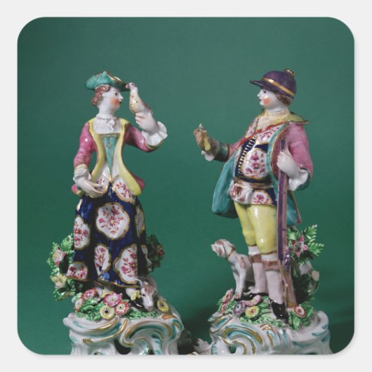 Paar van Bow figuren van een Sportsman Vierkante Sticker (Voorkant)