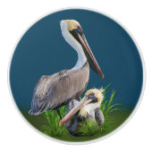 Paar van bruine Pelikans  Keramische Knop (Voorkant)