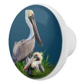 Paar van bruine Pelikans  Keramische Knop (Rechts)