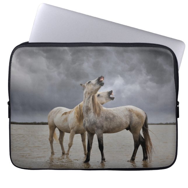 Paar van Camargue Horse Stallions, Zuid-Frankrijk Laptop Sleeve (Voorkant)