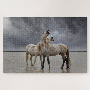 Paar van Camargue Horse Stallions, Zuid-Frankrijk Legpuzzel