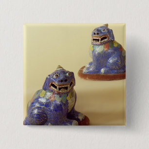Paar van Chinese cloisonne-honden, 18e eeuw Vierkante Button 5,1 Cm