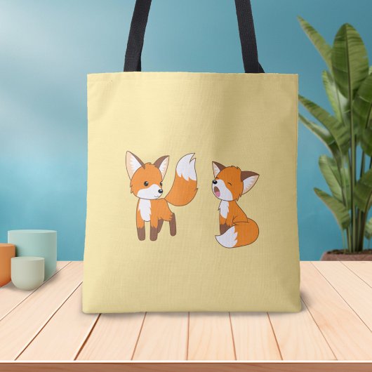 Paar van Cute Little Foxes op Yellow Tote Bag