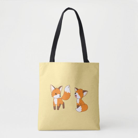Paar van Cute Little Foxes op Yellow Tote Bag (Voorkant)