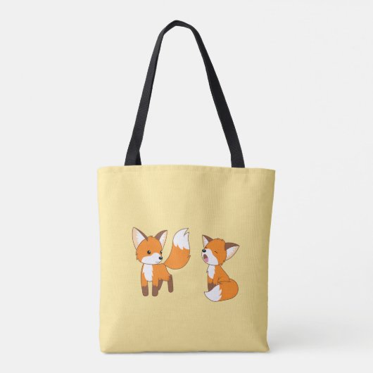 Paar van Cute Little Foxes op Yellow Tote Bag (Achterkant)