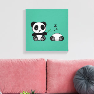 Paar van Cute Little Pandas op Green Canvas Afdruk