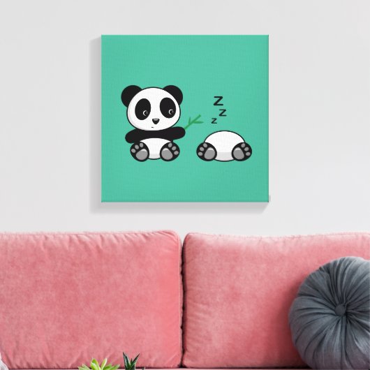 Paar van Cute Little Pandas op Green Canvas Afdruk (Insitu (Woonkamer))