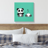 Paar van Cute Little Pandas op Green Canvas Afdruk (Insitu (Slaapkamer))