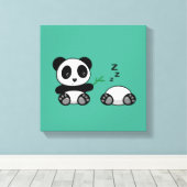 Paar van Cute Little Pandas op Green Canvas Afdruk (Insitu (Houten vloer))
