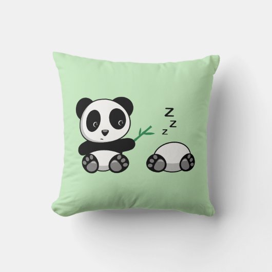 Paar van Cute Little Pandas op Green Kussen (Voorkant)