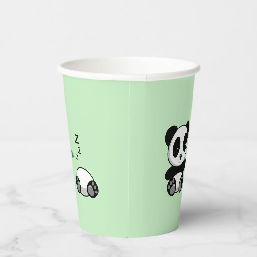 Paar van Cute Little Pandas op Green Papieren Bekers (Rechts)