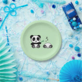 Paar van Cute Little Pandas op Green Papieren Bordje (Feest)