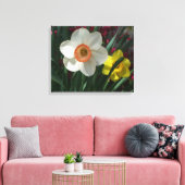 Paar van Daffodils Roze en Gele Lentbloemen Canvas Afdruk (Insitu (Woonkamer))