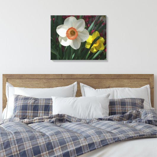 Paar van Daffodils Roze en Gele Lentbloemen Canvas Afdruk (Insitu (Slaapkamer))