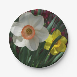 Paar van Daffodils Roze en Gele Lentbloemen Papieren Bordje