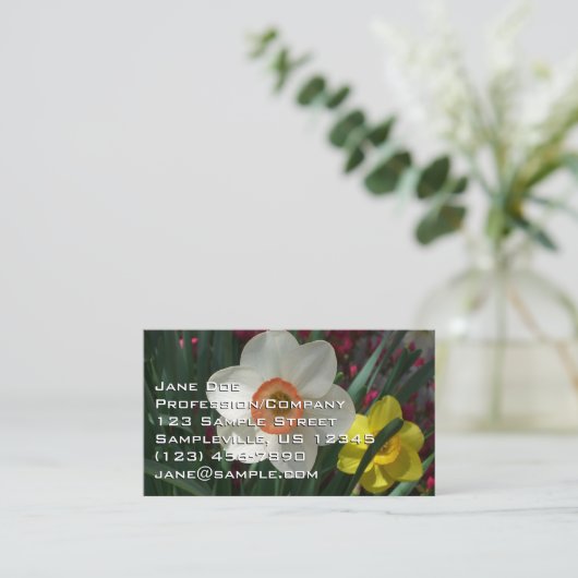 Paar van Daffodils Roze en Gele Lentbloemen Visitekaartje (Staand voorkant)