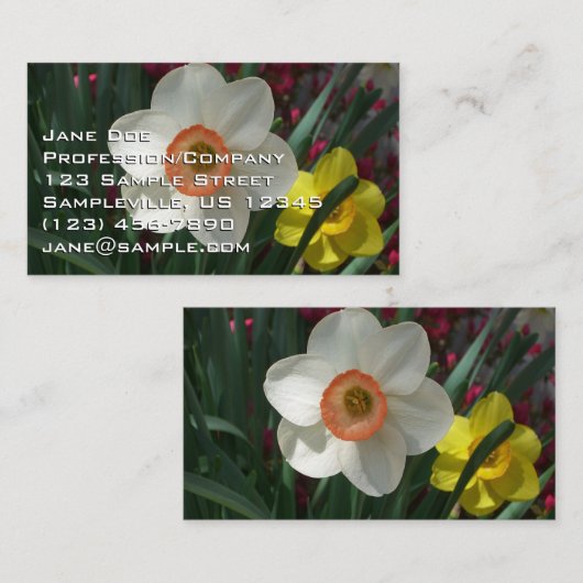 Paar van Daffodils Roze en Gele Lentbloemen Visitekaartje (Voorkant / Achterkant)