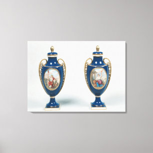 Paar van de vassen van Sevres, versierd met aantij Canvas Afdruk