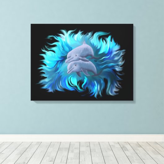 Paar van dolfijnen canvas afdruk (Insitu (Houten vloer))