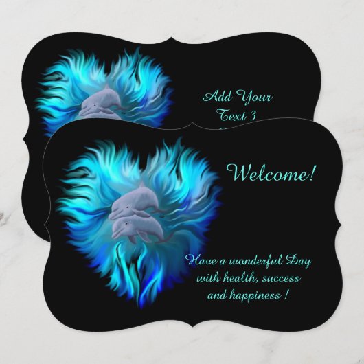 Paar van dolfijnen, Jouw tekst-uitnodiging toevoeg Kaart (Voorkant / Achterkant)