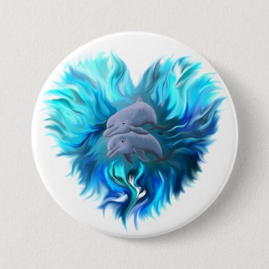 Paar van dolfijnen ronde button 7,6 cm (Voorkant)