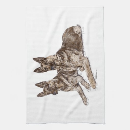 Paar van Duitse herderhonden Theedoek (Verticaal)