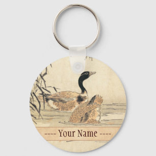 Paar van ganzen met Camellias  japanse kunst Sleutelhanger