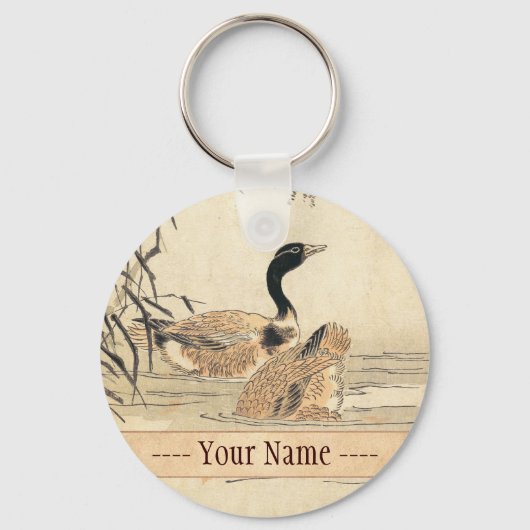 Paar van ganzen met Camellias  japanse kunst Sleutelhanger (Voorkant)