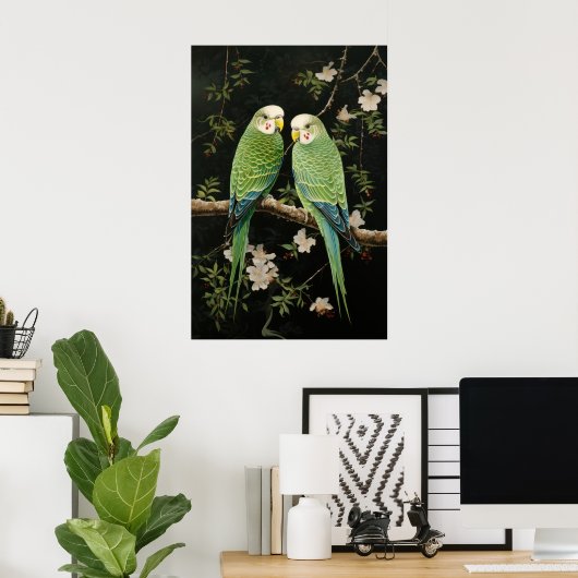 Paar van Groene Budgerigars Poster (Thuiskantoor)