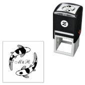 Paar van het Japanse Koi Fish Wedding Monogram Zelfinktende Stempel (In situ)