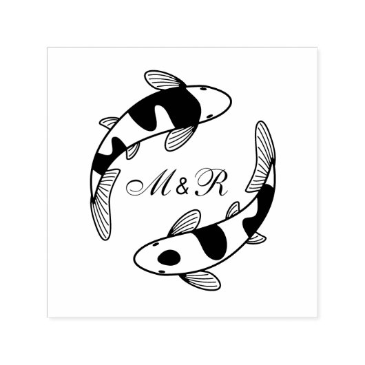 Paar van het Japanse Koi Fish Wedding Monogram Zelfinktende Stempel (Design)