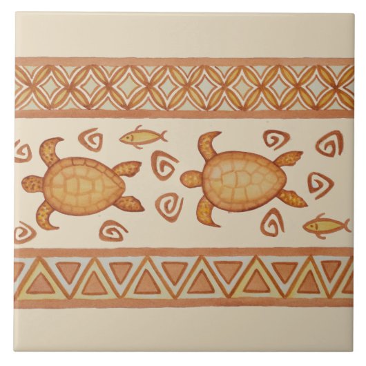 Paar van Honu Hawaiian Zee Turtle Ceramic Tile Tegeltje (Voorkant)