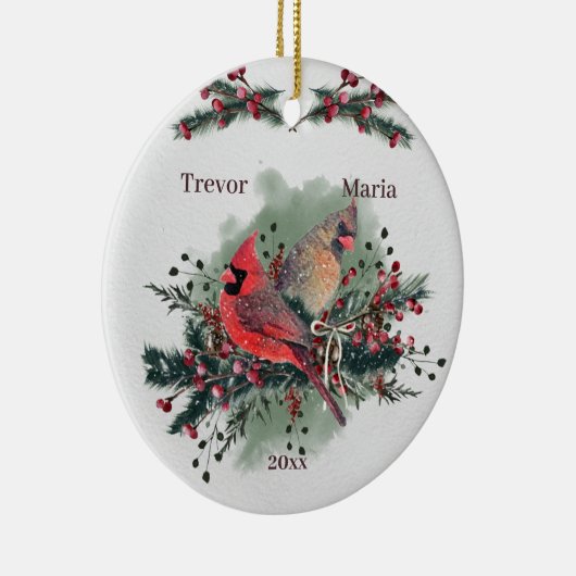 Paar van Kardinalen, 1e Kerstmis samen Keramisch Ornament (Rechts)