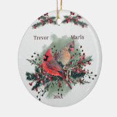 Paar van Kardinalen, 1e Kerstmis samen Keramisch Ornament (Links)