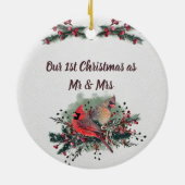 Paar van Kardinalen, 1e Kerstmis samen Keramisch Ornament (Achterkant)