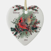 Paar van Kardinalen, 1e Kerstmis samen Keramisch Ornament (Rechts)