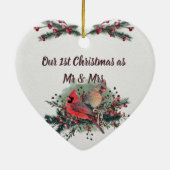 Paar van Kardinalen, 1e Kerstmis samen Keramisch Ornament (Achterkant)
