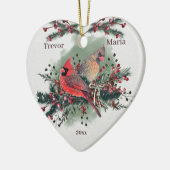 Paar van Kardinalen, 1e Kerstmis samen Keramisch Ornament (Links)