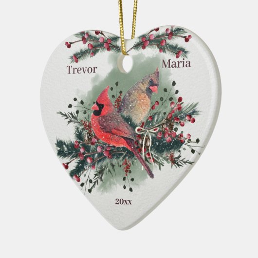 Paar van Kardinalen, 1e Kerstmis samen Keramisch Ornament (Links)