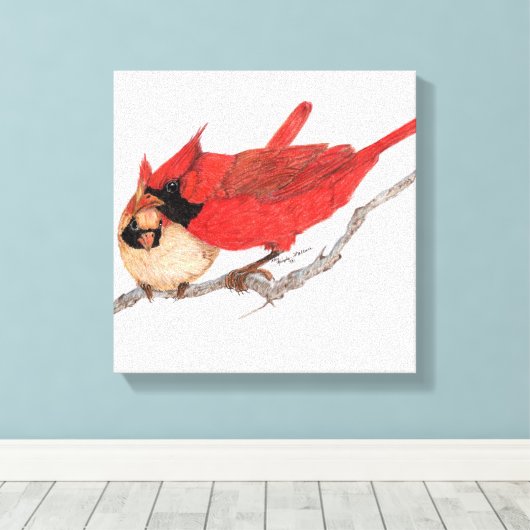 Paar van kardinalen canvas afdruk (Insitu (Houten vloer))