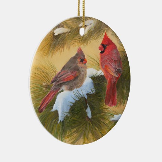 Paar van kardinalen keramisch ornament (Rechts)