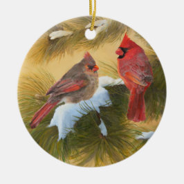 Paar van kardinalen keramisch ornament