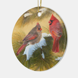 Paar van kardinalen keramisch ornament
