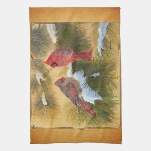 Paar van kardinalen theedoek (Verticaal)