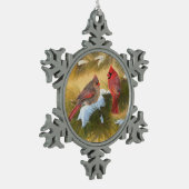 Paar van kardinalen tin sneeuwvlok ornament (Links)