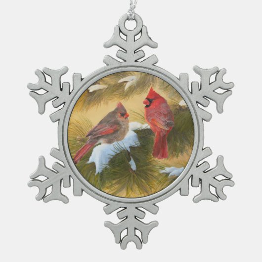 Paar van kardinalen tin sneeuwvlok ornament (Voorkant)