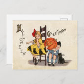 Paar van kinderen met gekloonde pompoen, Halloween Briefkaart (Voorkant / Achterkant)